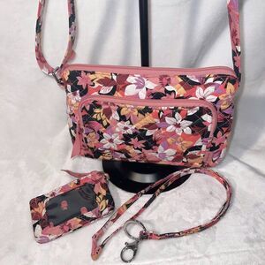 Vera Bradley Paisley Meets Plaid Crossbody Bag & Wallet Set Pink Gray